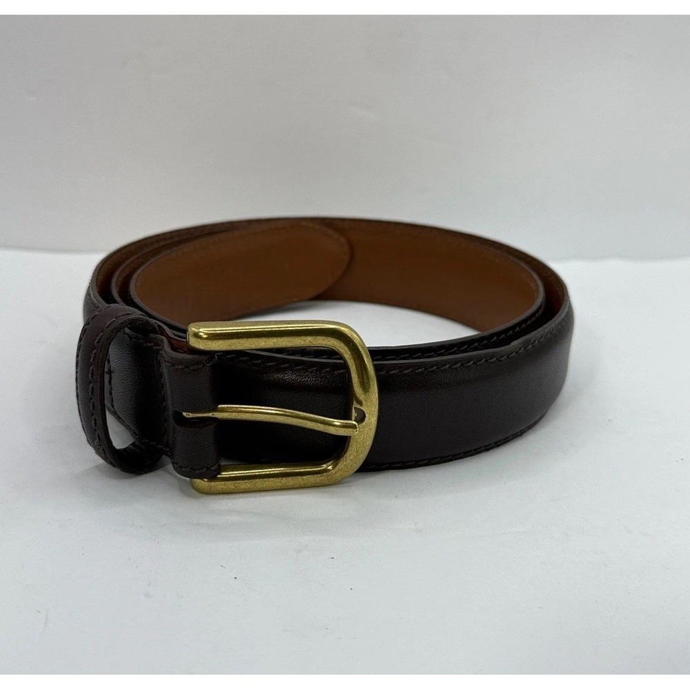 LL Bean mens chino Belt Size 34 Genuine Full Grain Leather chocolate Brown Brass